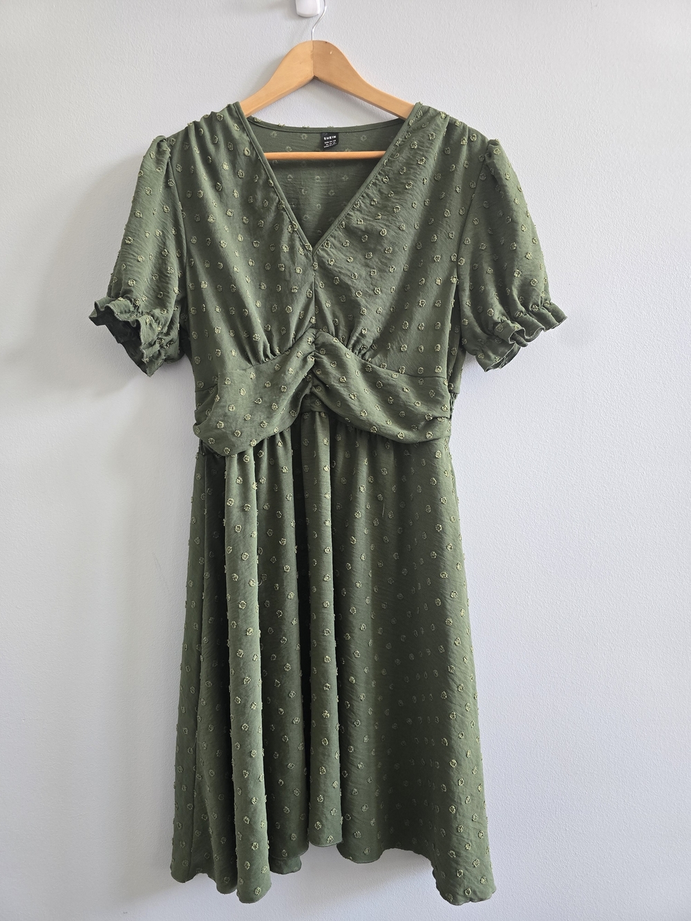 SHEIN Olive Green Swiss Dot Twist Front Midi Dress XL